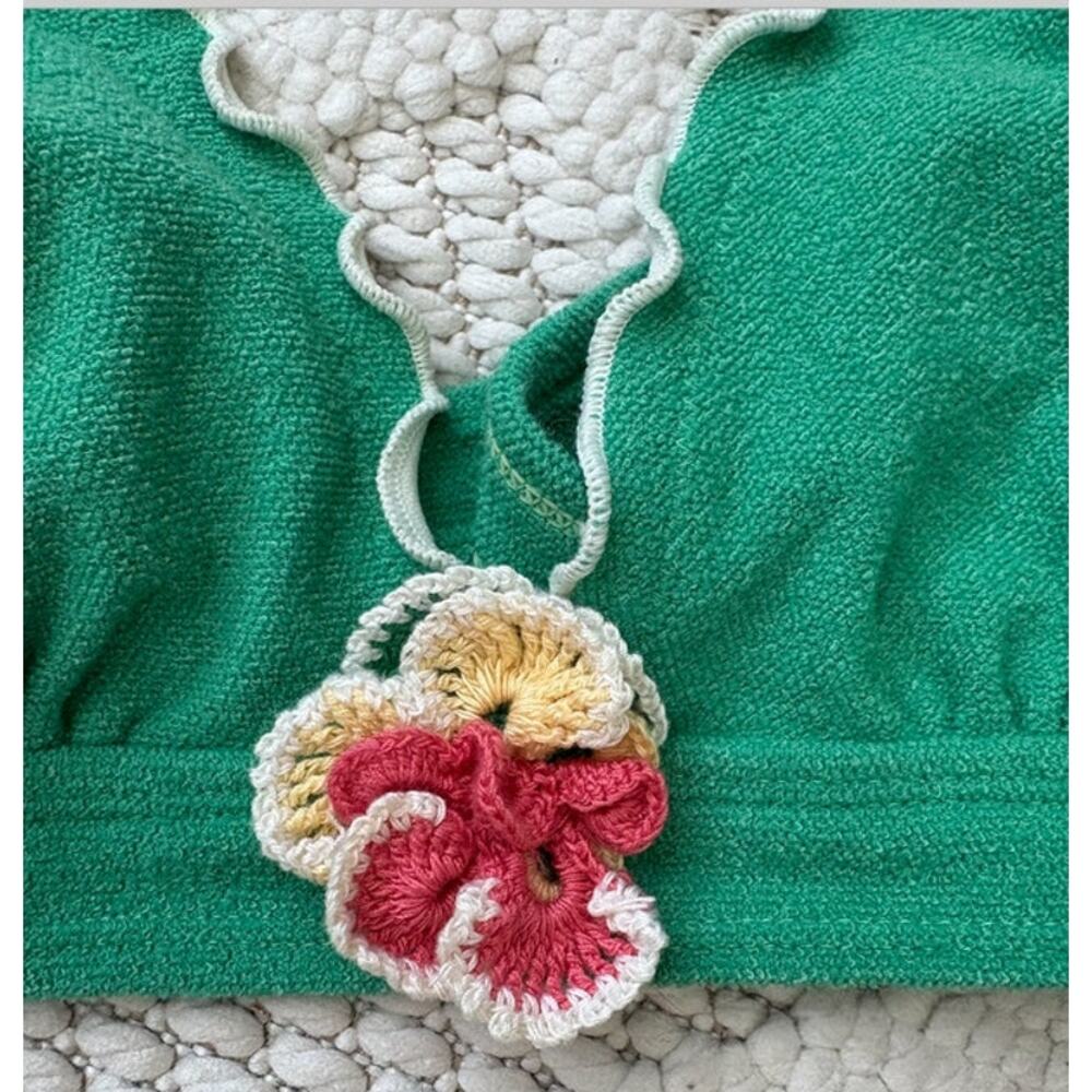 Womens Vintage Y2K Juicy Couture Beach Green Crochet Flower Bikini Top Large - Picture 2 of 5